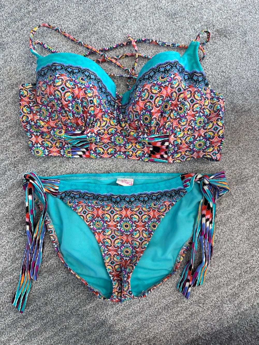 Profile By Gottex Teal Multicolor Patterned Bikini Set